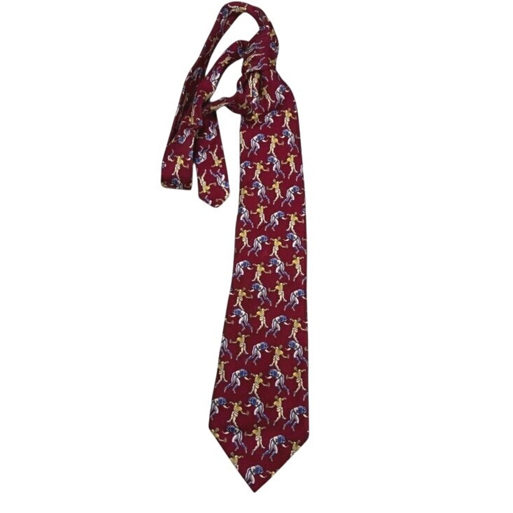 Vintage Football Player Silk Tie Men's Burgundy Sports Graphic Necktie 57"